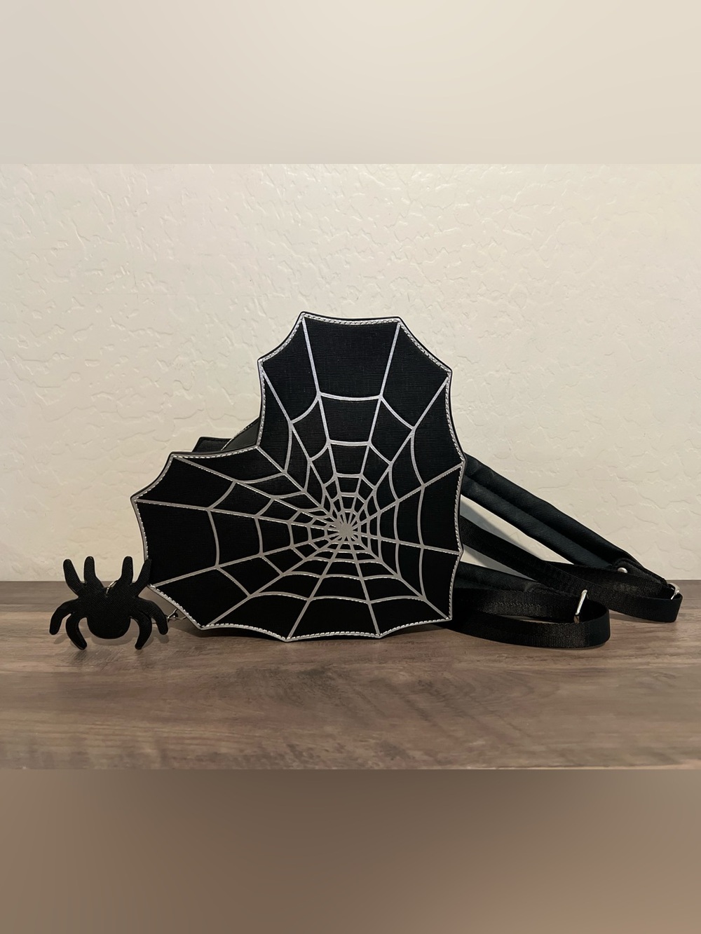 Fine By Me Black & Silver Spiderweb Heart Backpack w/ Spider Charm Halloween